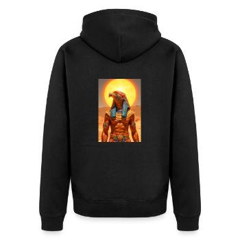 Ra, falkenköpfiger Sonnengott mit leuchtender Sonne - Unisex Premium Bio Zip Hoodie - Schwarz - Hinten - Nico (187cm)