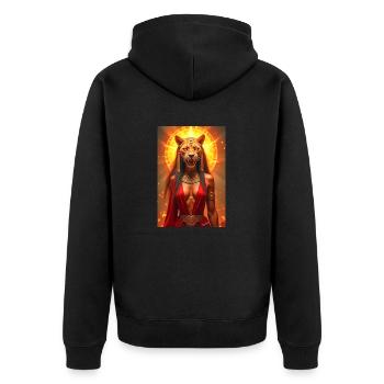 Sekhmet, déesse de la guerre à tête de lion, debout - Veste à capuche bio Premium Unisexe - noir - Dos - Nico (187cm)