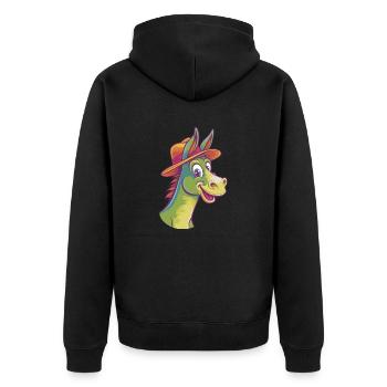 Fröhlicher Esel - Unisex Premium Bio Zip Hoodie - Schwarz - Hinten - Nico (187cm)