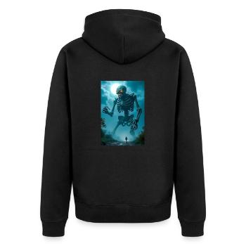 Gashadokuro Riesiges Skelett mit leuchtenden Augen, das umherwandert - Unisex Premium Bio Zip Hoodie - Schwarz - Hinten - Nico (187cm)