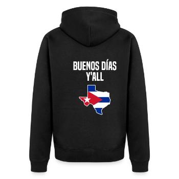 Kubanisch-texanisches Design für Einwanderer - Unisex Premium Bio Zip Hoodie - Schwarz - Hinten - Nico (187cm)