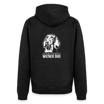 Wiener Dog life is better Hunde Hund Wilsigns - Unisex Premium Bio Zip Hoodie - Schwarz - Hinten - Nico (187cm)
