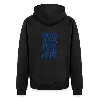 Reisen-Spruch-Eine Reise unternehmen... - Unisex Premium Bio Zip Hoodie - Schwarz - Hinten - Nico (187cm)
