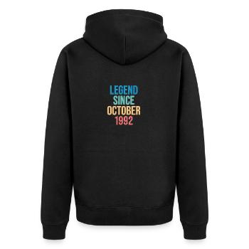 Oktober 1992 - 30. Geburtstag Geschenk. Legende. - Unisex Premium Bio Zip Hoodie - Schwarz - Hinten - Nico (187cm)