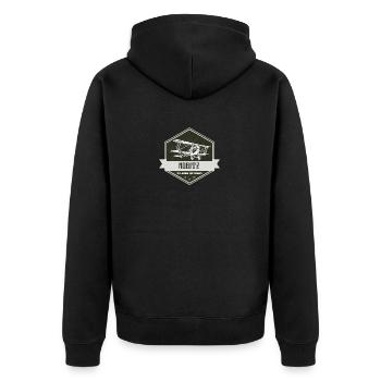Ostthüringen Merch - Flughafen Nobitz - Unisex Premium Bio Zip Hoodie - Schwarz - Hinten - Nico (187cm)