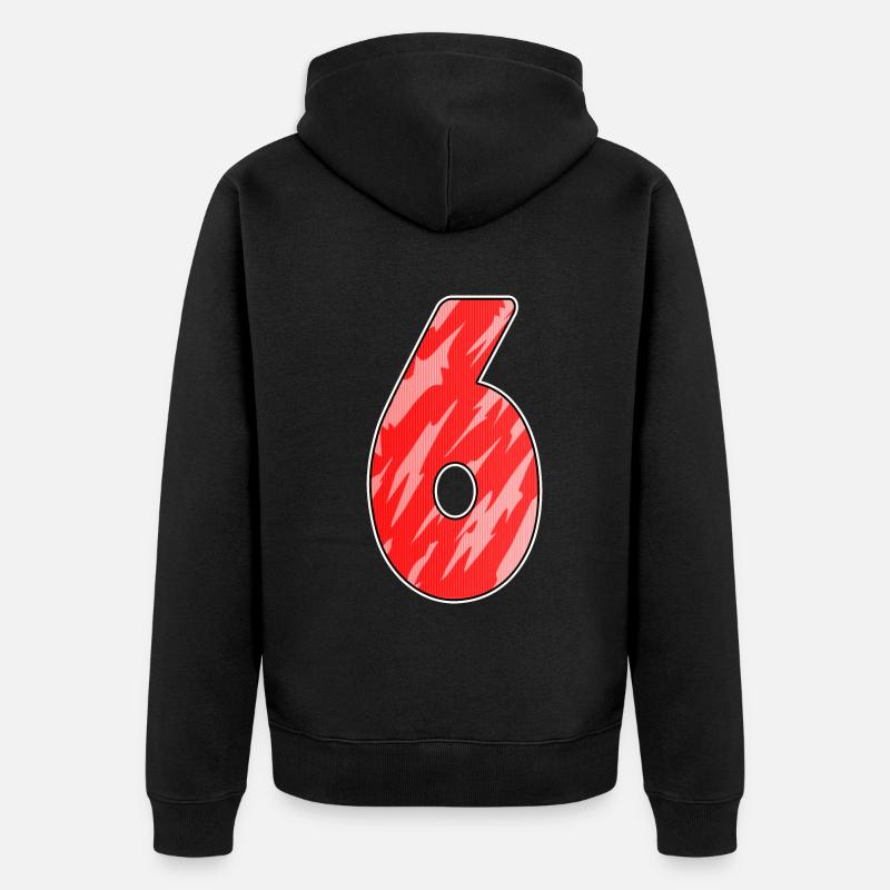 Motif numéro 6 rouge - Veste à capuche bio Premium Unisexe - noir