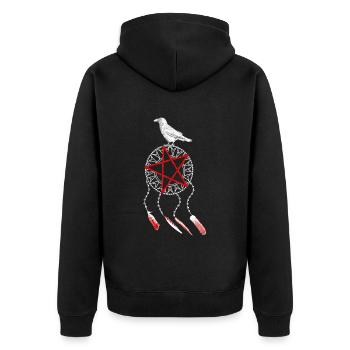 Traumfänger Gothic, Vogelfeder, Krähe Rabe, rot - Unisex Premium Bio Zip Hoodie - Schwarz - Hinten - Nico (187cm)