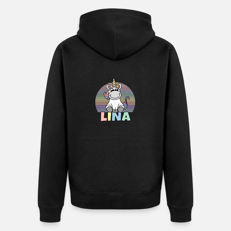 Lina Einhorn Name - Unisex Premium Bio Zip Hoodie - Schwarz