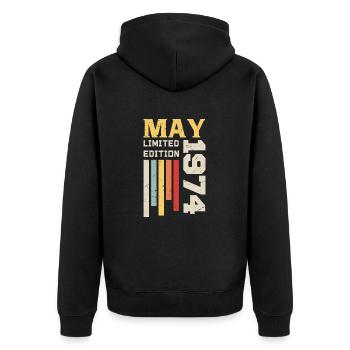 Mai 1974 - Geburtstagsgeschenk geboren im Mai 1974 Mai - Unisex Premium Bio Zip Hoodie - Schwarz - Hinten - Nico (187cm)