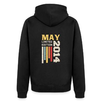 Mai 2014 - Geburtstagsgeschenk geboren im Mai 2014 Mai - Unisex Premium Bio Zip Hoodie - Schwarz - Hinten - Nico (187cm)