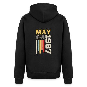 Mai 1987 - Geburtstagsgeschenk geboren im Mai 1987 Mai - Unisex Premium Bio Zip Hoodie - Schwarz - Hinten - Nico (187cm)
