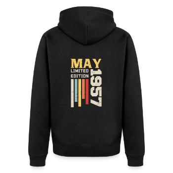 Mai 1957 - Geburtstagsgeschenk geboren im Mai 1957 Mai - Unisex Premium Bio Zip Hoodie - Schwarz - Hinten - Nico (187cm)