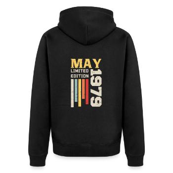 Mai 1979 - Geburtstagsgeschenk geboren im Mai 1979 Mai - Unisex Premium Bio Zip Hoodie - Schwarz - Hinten - Nico (187cm)