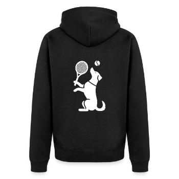 Hund Tennis Silhouette Minimalistisch - Unisex Premium Bio Zip Hoodie - Schwarz - Hinten - Nico (187cm)