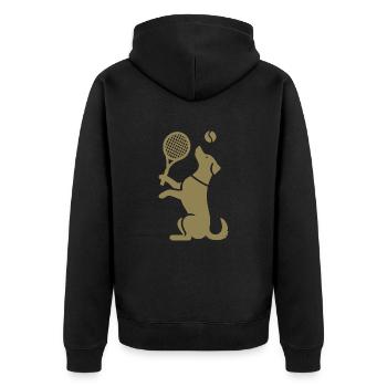 Hund Tennis Silhouette Minimalistisch - Unisex Premium Bio Zip Hoodie - Schwarz - Hinten - Nico (187cm)