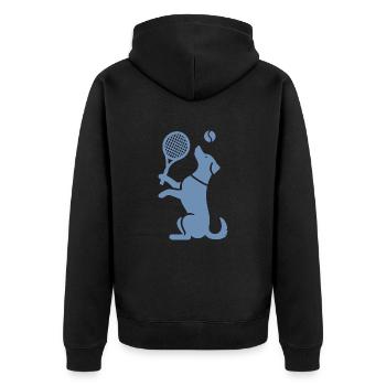 Hund Tennis Silhouette Minimalistisch - Unisex Premium Bio Zip Hoodie - Schwarz - Hinten - Nico (187cm)