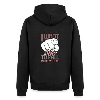 Index finger I want you to fall in love - Unisex Premium Organic Zip Hoodie - black - Back - Nico (187cm)