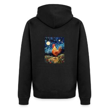 Poulet Van Gogh style nuit étoilée - Veste à capuche bio Premium Unisexe - noir - Dos - Nico (187cm)