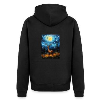 Cerf, Van Gogh, Style Nuit Étoilée - Veste à capuche bio Premium Unisexe - noir - Dos - Nico (187cm)