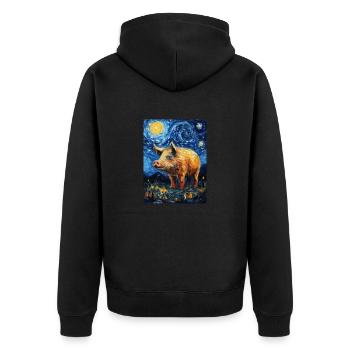 Sanglier, Van Gogh, Style Nuit Étoilée - Veste à capuche bio Premium Unisexe - noir - Dos - Nico (187cm)