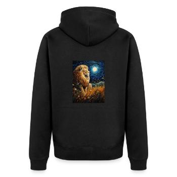 Lion, Van Gogh, Nuit Étoilée, Animal, Lions - Veste à capuche bio Premium Unisexe - noir - Dos - Nico (187cm)