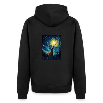 Cerf, Van Gogh, Nuit Étoilée, Animal - Veste à capuche bio Premium Unisexe - noir - Dos - Nico (187cm)