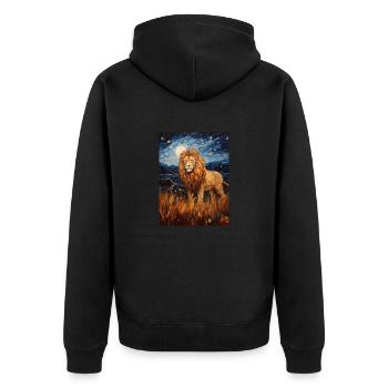 Lion, Van Gogh, Nuit Étoilée, Animal, Lions - Veste à capuche bio Premium Unisexe - noir - Dos - Nico (187cm)