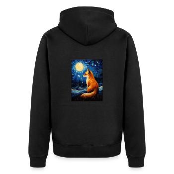 Fuchs Van gogh Style - Unisex Premium Bio Zip Hoodie - Schwarz - Hinten - Nico (187cm)