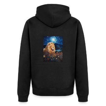 Lion, Van Gogh, Nuit Étoilée, Animal, Lions - Veste à capuche bio Premium Unisexe - noir - Dos - Nico (187cm)