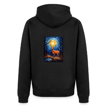 Cerf, Van Gogh, Nuit Étoilée, Animal - Veste à capuche bio Premium Unisexe - noir - Dos - Nico (187cm)