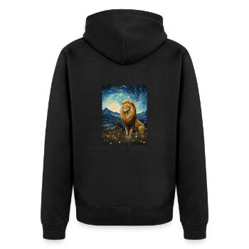 Lion, Van Gogh, Nuit Étoilée, Animal, Lions - Veste à capuche bio Premium Unisexe - noir - Dos - Nico (187cm)