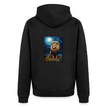 Lion, Van Gogh, Nuit Étoilée, Animal, Lions - Veste à capuche bio Premium Unisexe - noir - Dos - Nico (187cm)