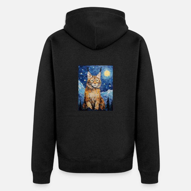 luchs, van gogh, sternennacht, tier - Unisex Premium Bio Zip Hoodie - Schwarz
