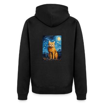 Lynx, Van Gogh, Nuit Étoilée, Animal, Gros Chat - Veste à capuche bio Premium Unisexe - noir - Dos - Nico (187cm)