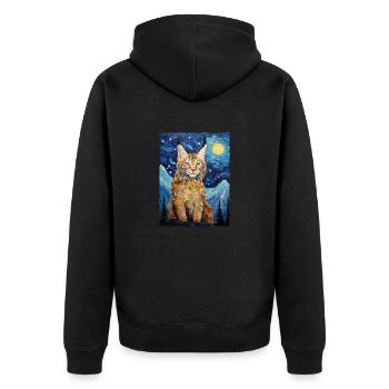 Lynx, Van Gogh, Nuit Étoilée, Animal, Gros Chat - Veste à capuche bio Premium Unisexe - noir - Dos - Nico (187cm)