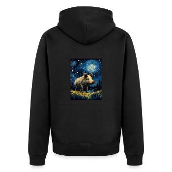 Sanglier, Van Gogh, Nuit Étoilée, Animal, Cochon - Veste à capuche bio Premium Unisexe - noir - Dos - Nico (187cm)