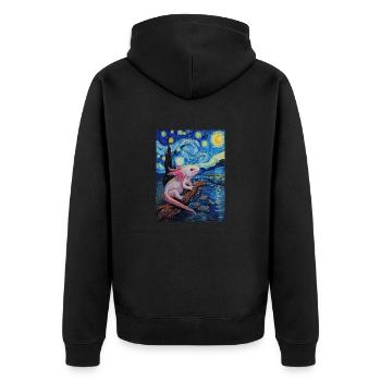 axolotl van gogh style sternennacht - Unisex Premium Bio Zip Hoodie - Schwarz - Hinten - Nico (187cm)