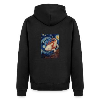 axolotl, van gogh, style, sternennacht - Unisex Premium Bio Zip Hoodie - Schwarz - Hinten - Nico (187cm)