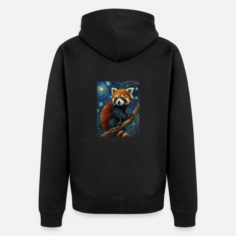 Panda Roux, Van Gogh, Style - Veste à capuche bio Premium Unisexe - noir