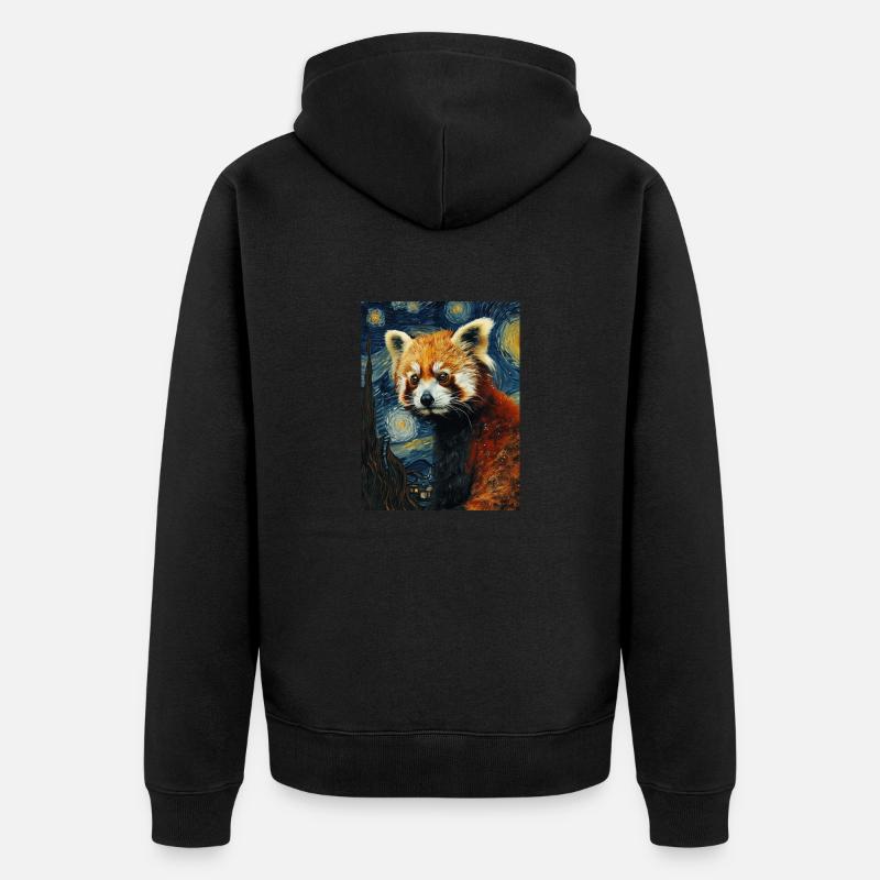 roter panda, van gogh, style - Unisex Premium Bio Zip Hoodie - Schwarz