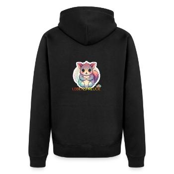 Werte mit Tieren: Lebensfreude - Unisex Premium Bio Zip Hoodie - Schwarz - Hinten - Nico (187cm)
