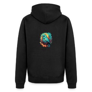 Blauer süßer gezeichneter Vogel - Unisex Premium Bio Zip Hoodie - Schwarz - Hinten - Nico (187cm)