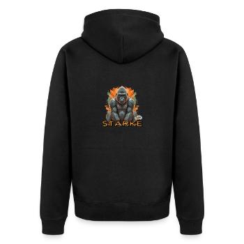 Werte mit Tieren: Stärke - Unisex Premium Bio Zip Hoodie - Schwarz - Hinten - Nico (187cm)