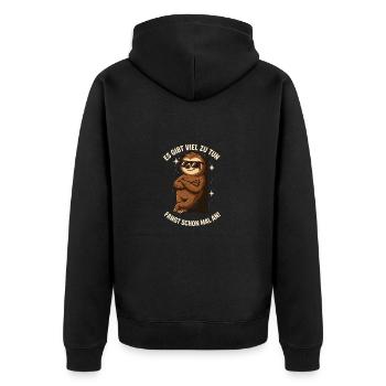Faultier lustiger Spruch lazy sloth - Unisex Premium Bio Zip Hoodie - Schwarz - Hinten - Nico (187cm)