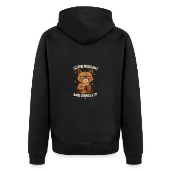 Funny cat with a cheeky saying - Unisex Premium Organic Zip Hoodie - black - Back - Nico (187cm)