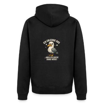 Lustiger Spruch Arbeit Büro Job Möwe - Unisex Premium Bio Zip Hoodie - Schwarz - Hinten - Nico (187cm)