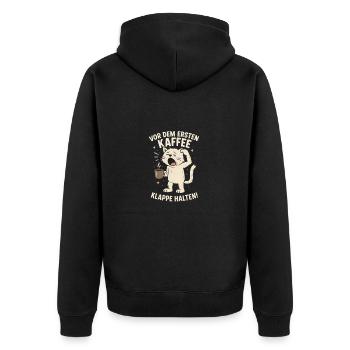 Kaffee Katze Montag Arbeit Büro Spruch - Unisex Premium Bio Zip Hoodie - Schwarz - Hinten - Nico (187cm)