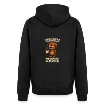 Mehr Kaffee, weniger Menschen Hund - Unisex Premium Bio Zip Hoodie - Schwarz - Hinten - Nico (187cm)