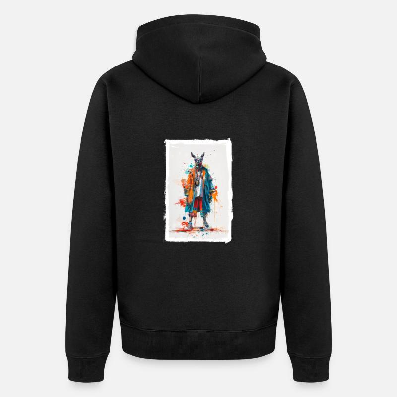 Buntes Lama - Unisex Premium Bio Zip Hoodie - Schwarz