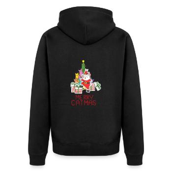 Fröhliche Katzen - Unisex Premium Bio Zip Hoodie - Schwarz - Hinten - Nico (187cm)